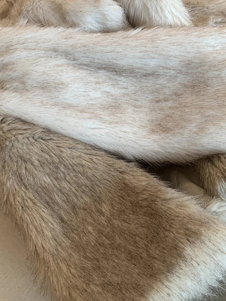 MYMX Faux fur jacket for women, large collar, short model