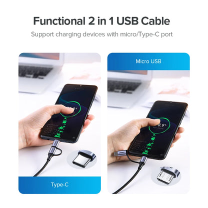 UEREEN Micro USB-C Latauskaapeli – Pikalataus Android-laitteille – Lyhyt 25 cm