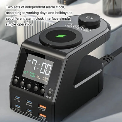 240W Langaton Latausasema – All-in-One Digitaalikello, Herätyskello ja Pikalataus