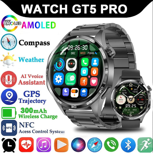 GT5 Pro GPS Smartwatch with AMOLED display, NFC payment function, health tracking