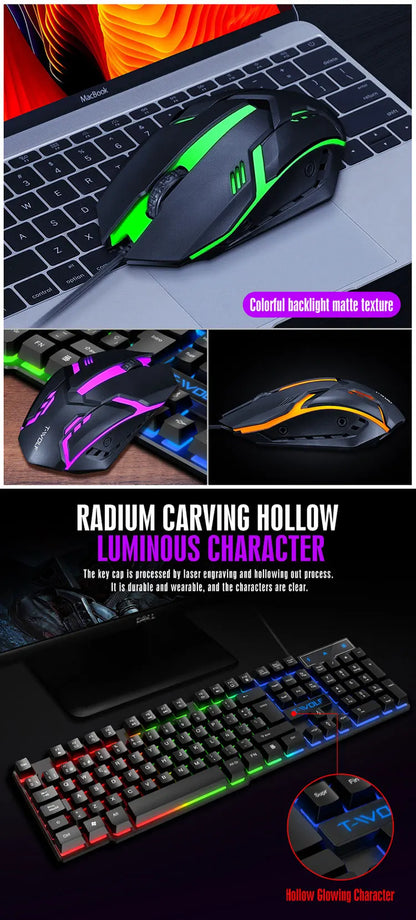 Keyboard and mouse set for gaming, backlit, wired