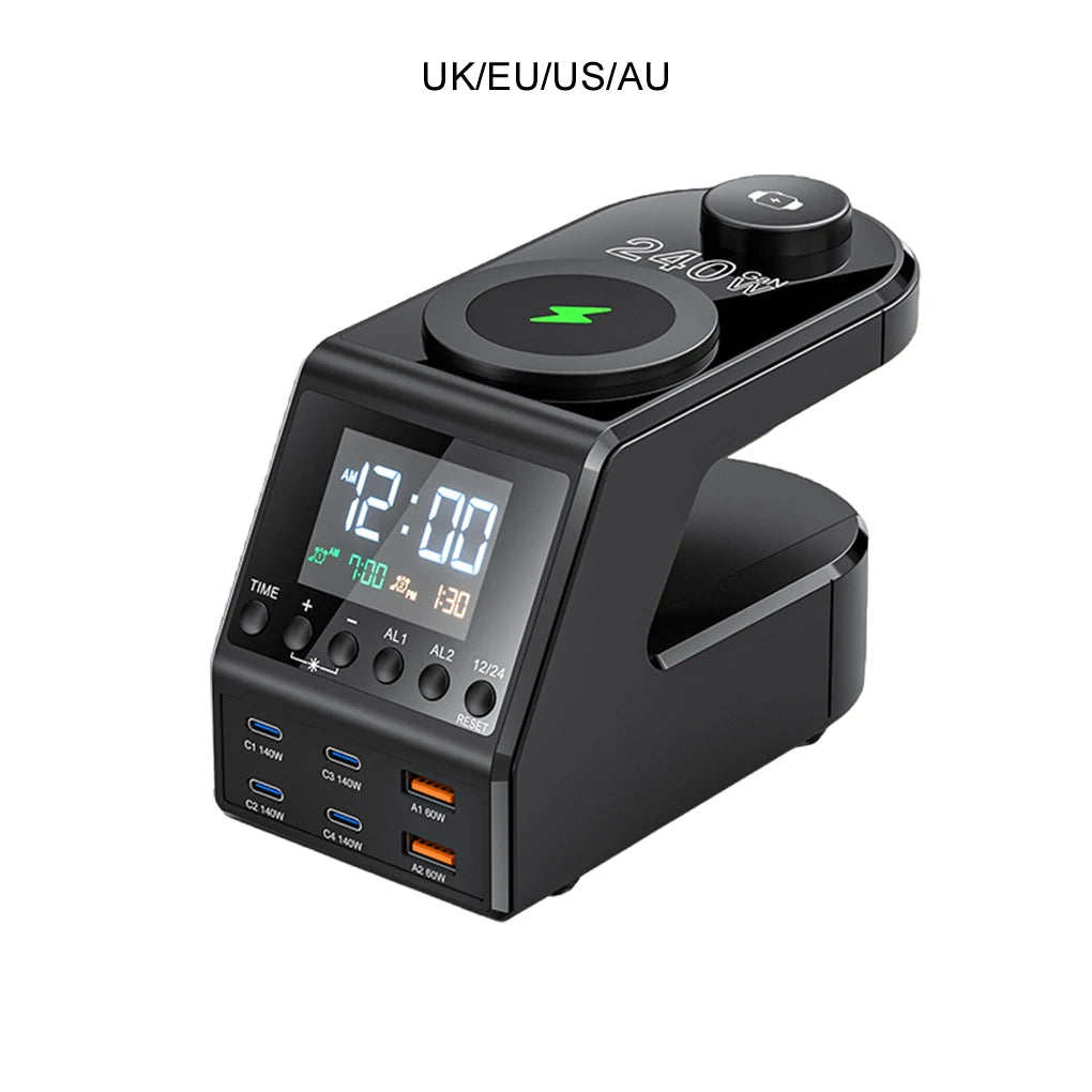 240W Langaton Latausasema – All-in-One Digitaalikello, Herätyskello ja Pikalataus