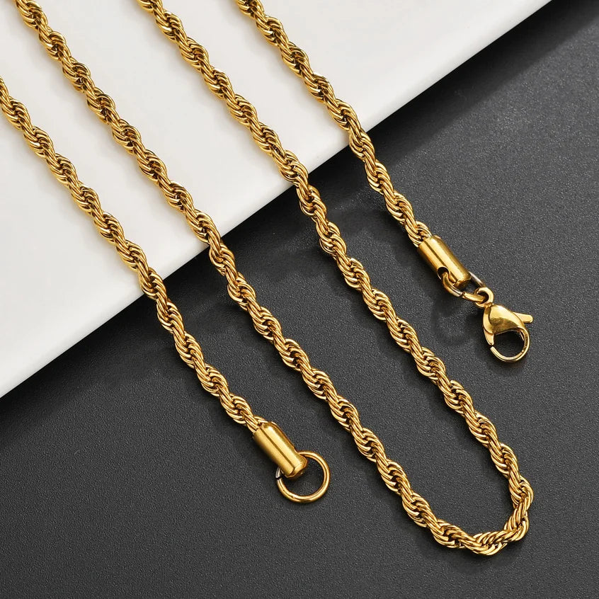 Rope Chain necklace, gold or silver, unisex design