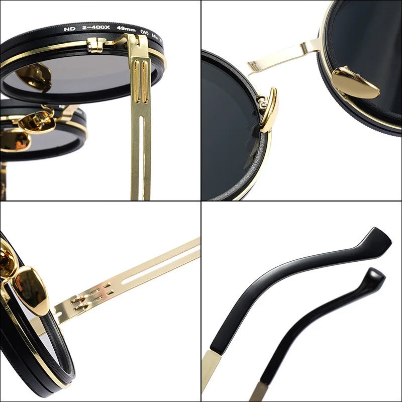 ND9 Polarized Sunglasses, Stepless Filter, Rotating Lens, Retro Style