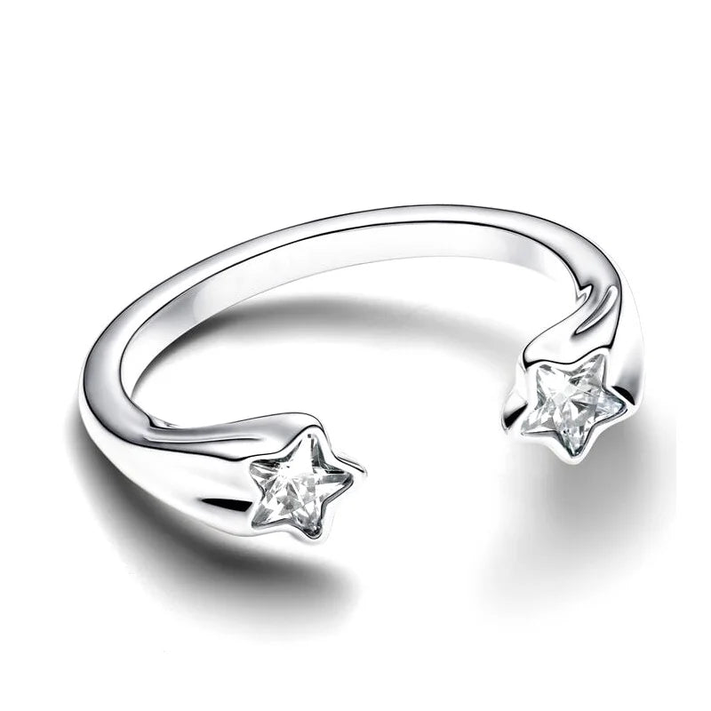 925 Hopeinen tähdenlento sormus, säädettävä, saatavana eri variaatioita