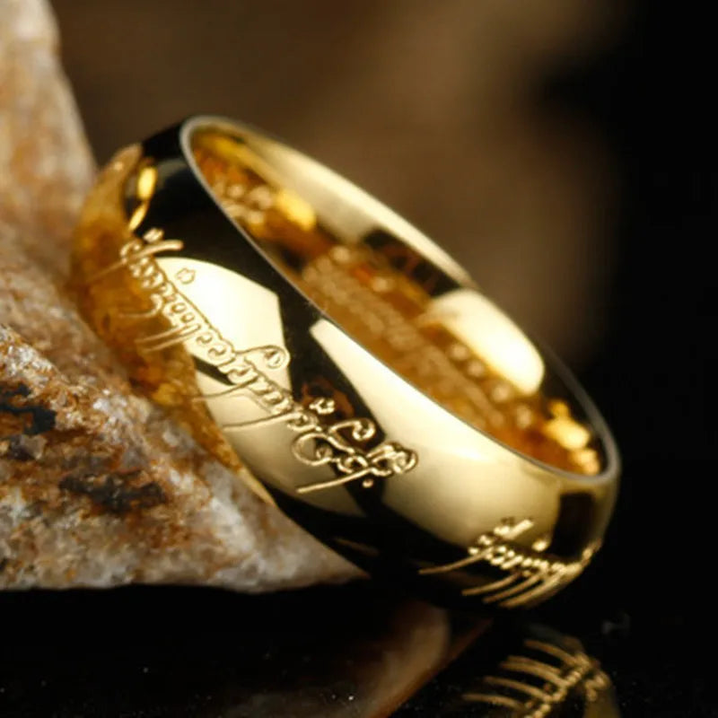 Rings of Power 3D engraved ring for men, gold or black