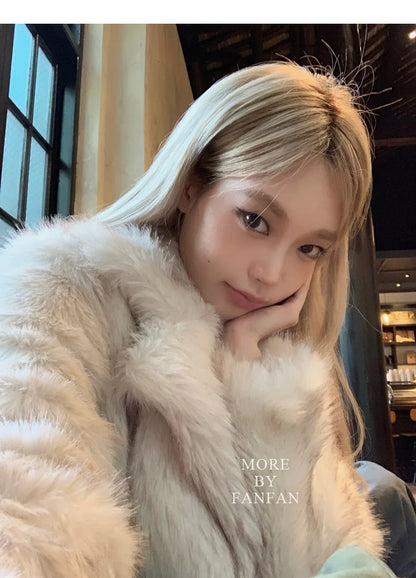 MYMX Faux fur jacket for women, large collar, short model