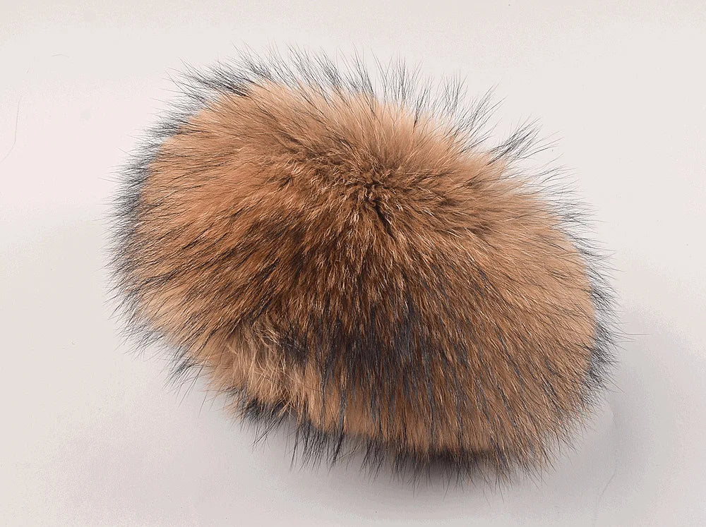 Women's genuine fox fur hat with earflaps, thick luxury winter hat