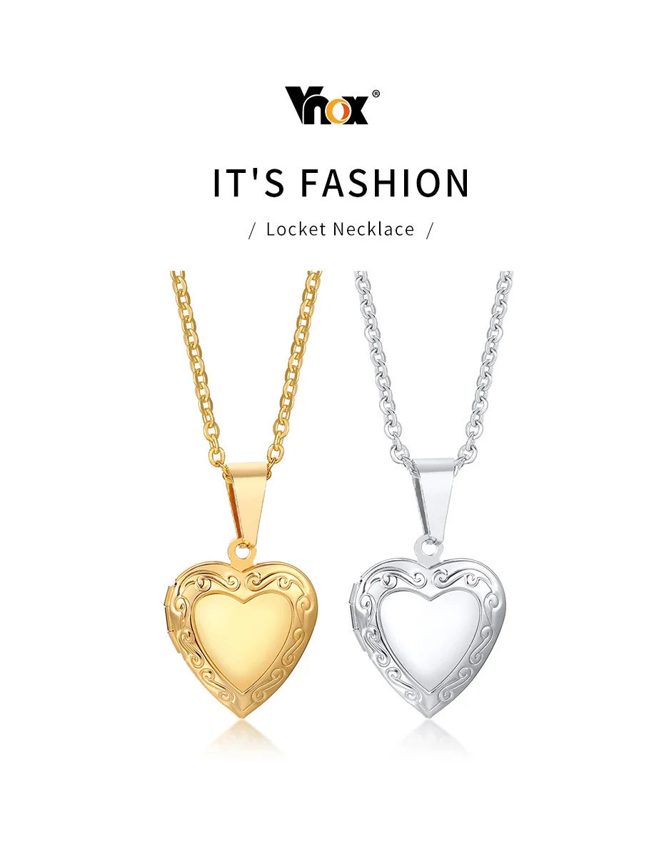 VNOX Heart Locket Necklace with Picture and Name for Women