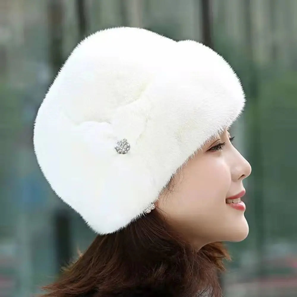Women's rabbit fur hat with floral decoration, various colors