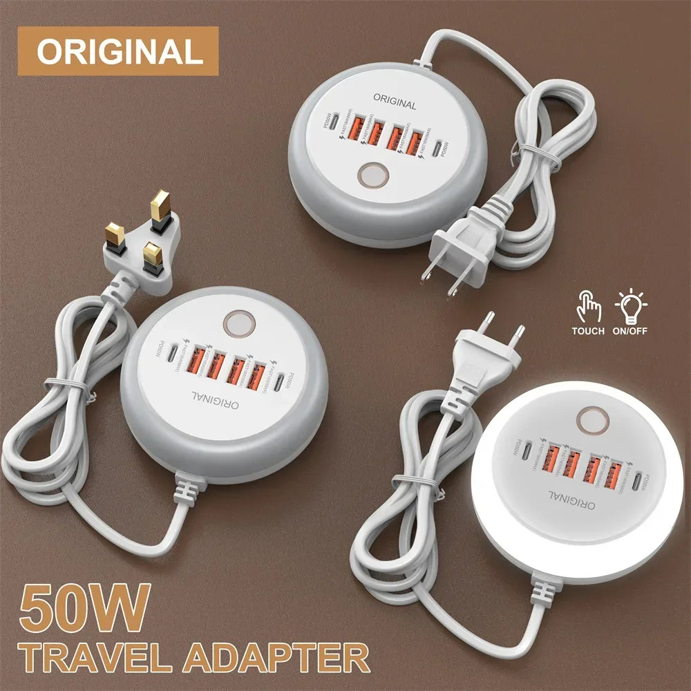 50W Monipistoke USB-C Pikalaturilla - 6 Porttia, Type-C & USB-A, Seinälaturi iPhone 15/16