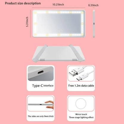 Car LED makeup mirror, adjustable brightness, touch function, sun protection
