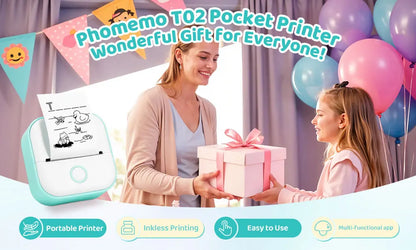 Phomemo T02 mini thermal printer, wireless pocket printer for labels