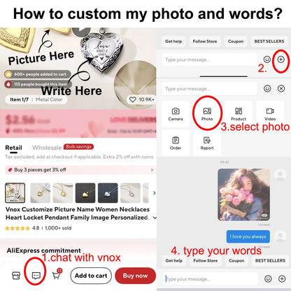 VNOX Heart Locket Necklace with Picture and Name for Women