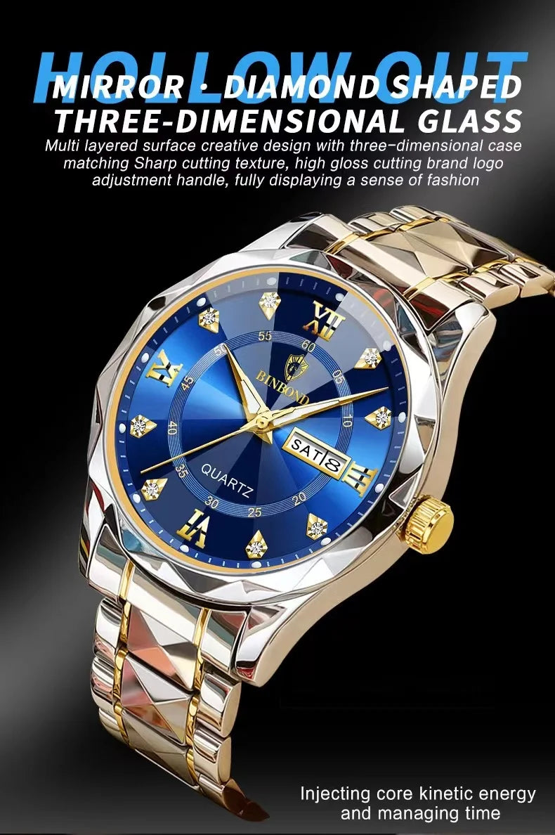 BINBOND Luxury watch for men, stylish design and practical functions