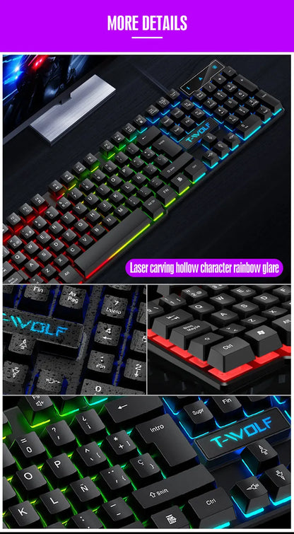 Keyboard and mouse set for gaming, backlit, wired