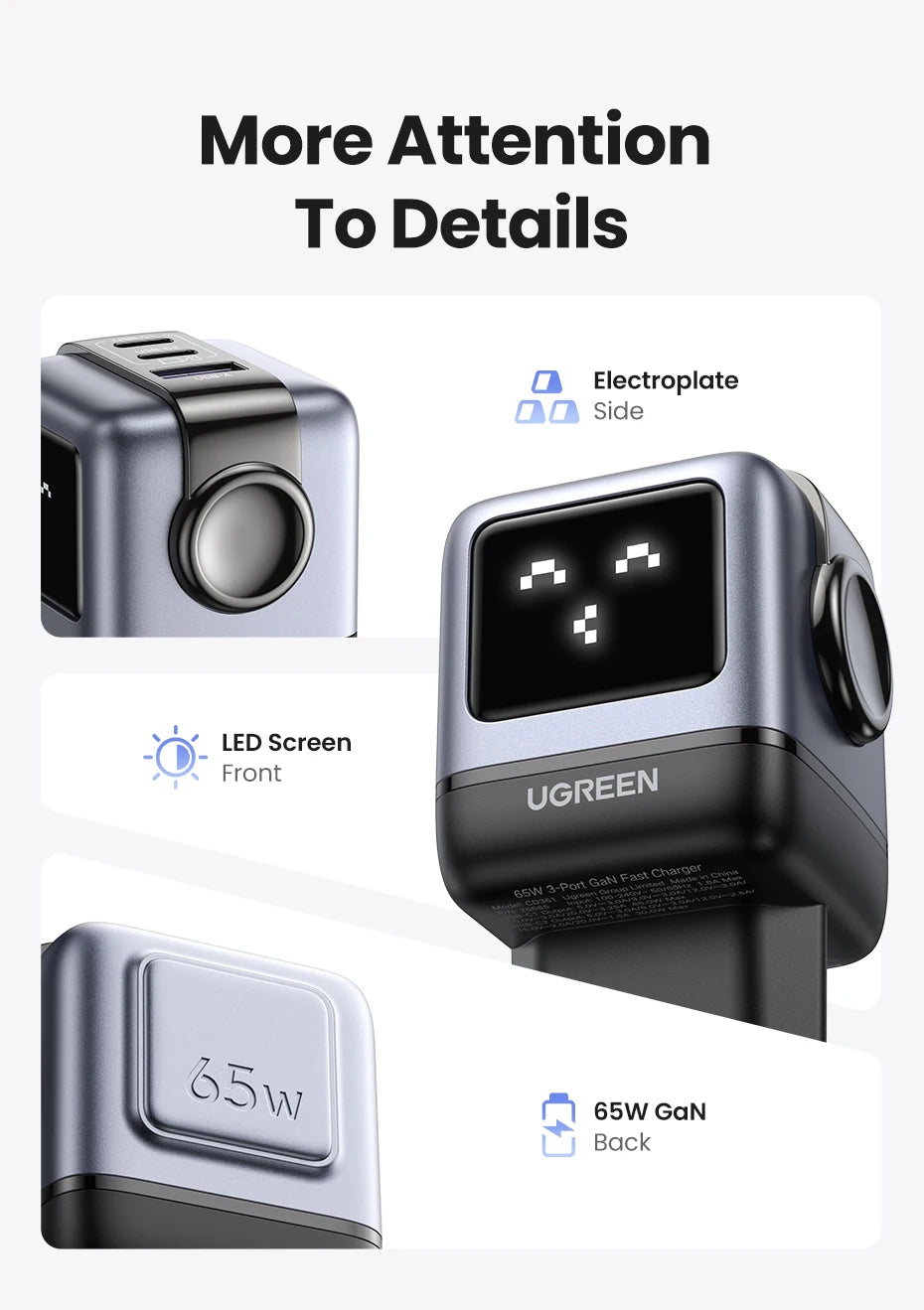 UGREEN 65W GaN Laturi Robot-muotoilu - PD Pikalaturi MacBook Pro, iPad, iPhone 16/15 Pro