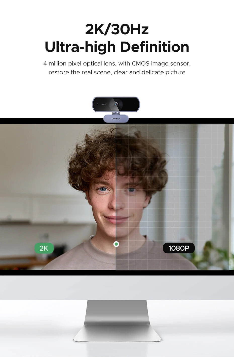 UGREEN 2K Webkamera Mikrofonilla - Full HD USB Kamera Streamaukseen