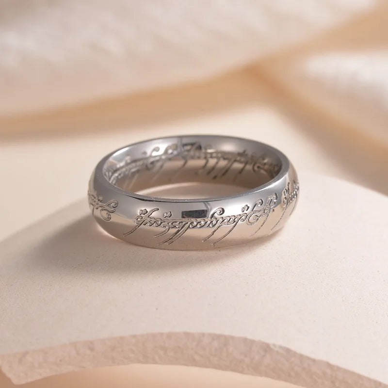 Rings of Power 3D engraved ring for men, gold or black