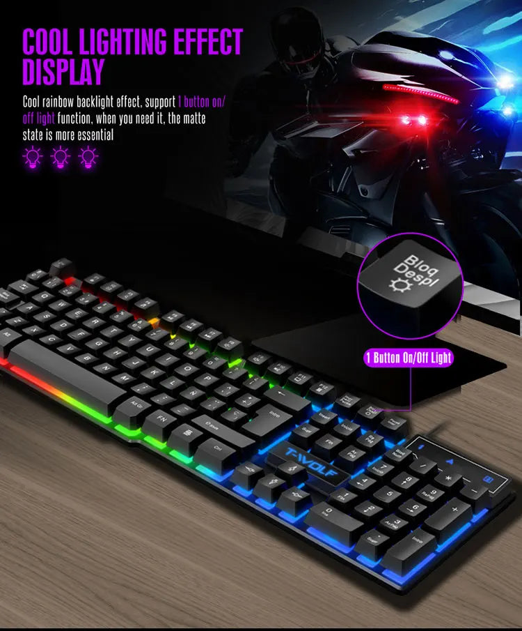 Keyboard and mouse set for gaming, backlit, wired