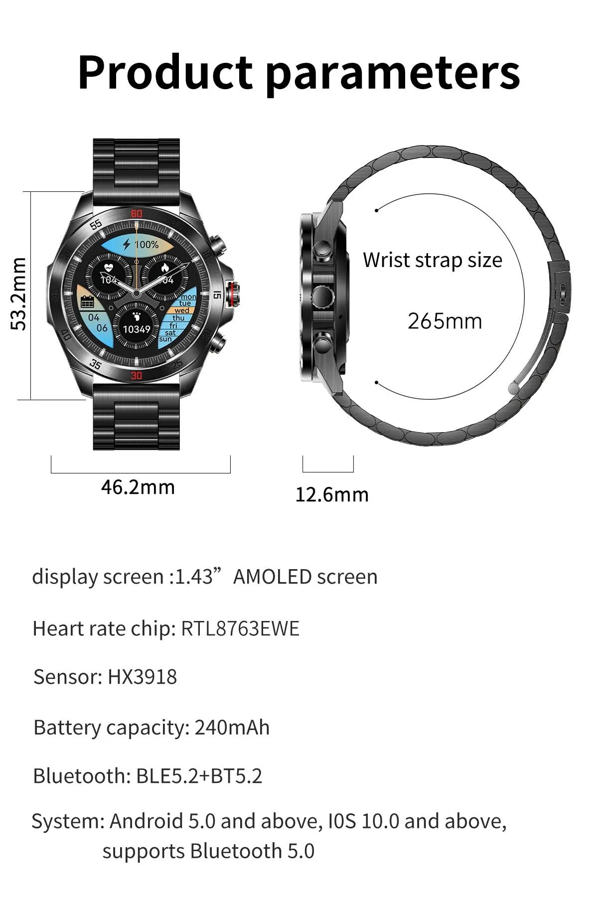 EIGIIS NX1 Pro smartwatch 1"43 AMOLED display, over 100 watch faces, diverse sports modes