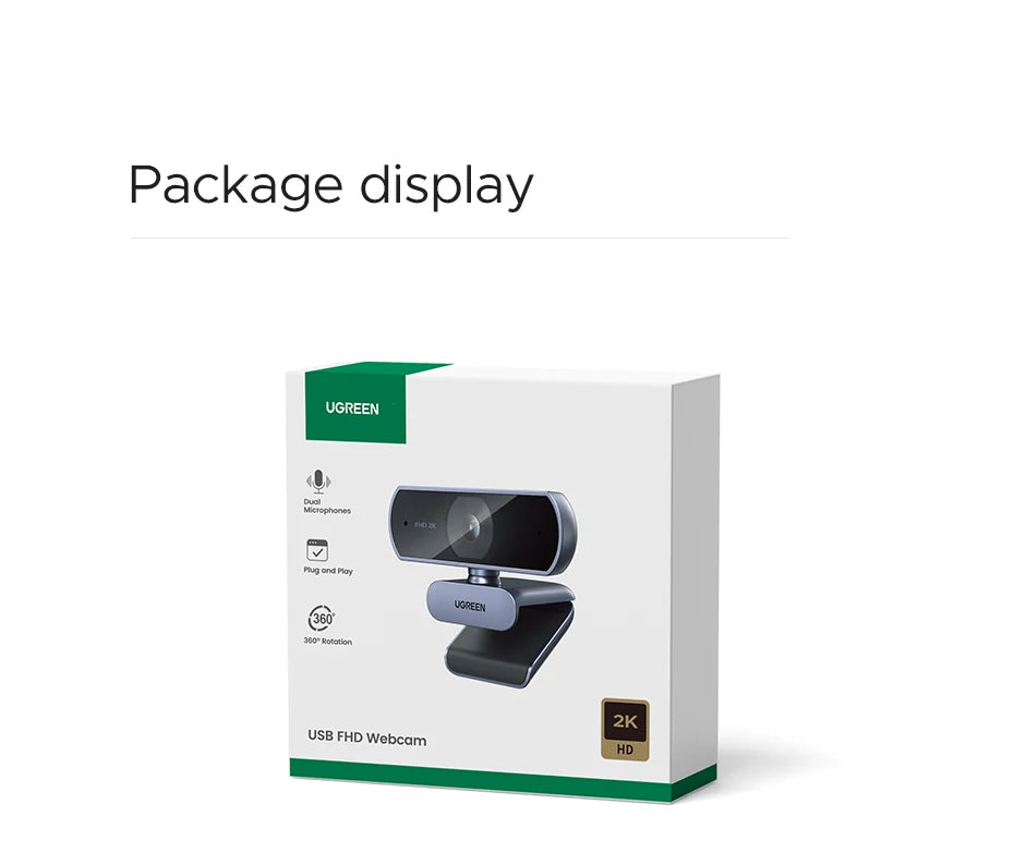 UGREEN 2K Webkamera Mikrofonilla - Full HD USB Kamera Streamaukseen
