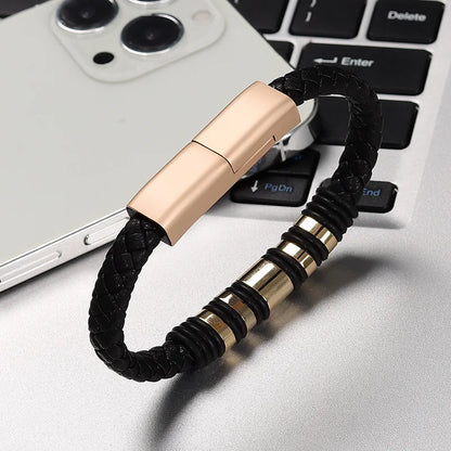 Fashionable leather charging bracelet, USB charging cable in one