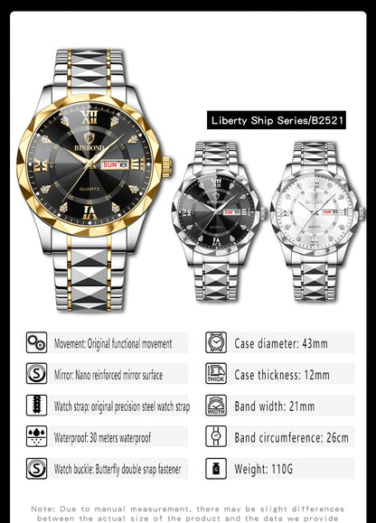 BINBOND Luxury watch for men, stylish design and practical functions