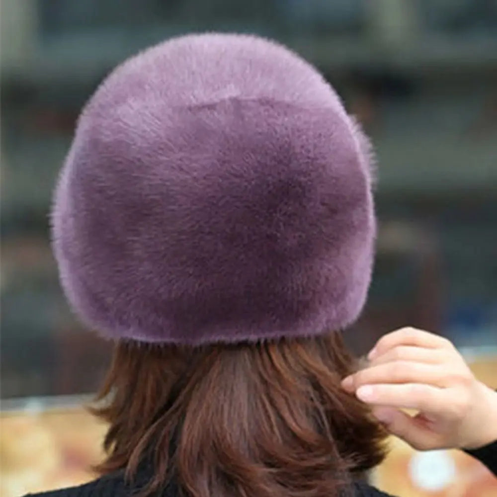 Women's rabbit fur hat with floral decoration, various colors