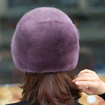 Women's rabbit fur hat with floral decoration, various colors