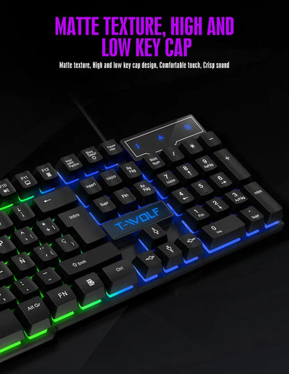 Keyboard and mouse set for gaming, backlit, wired