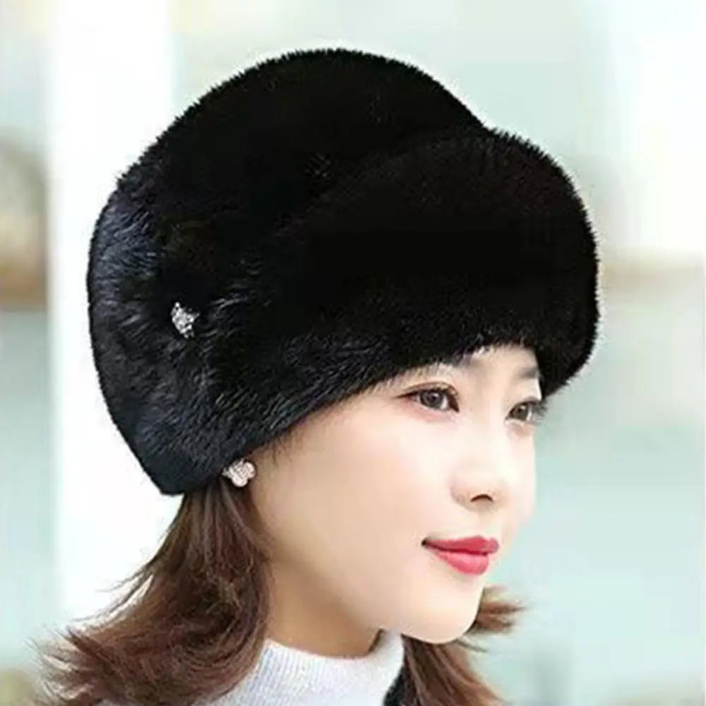 Women's rabbit fur hat with floral decoration, various colors