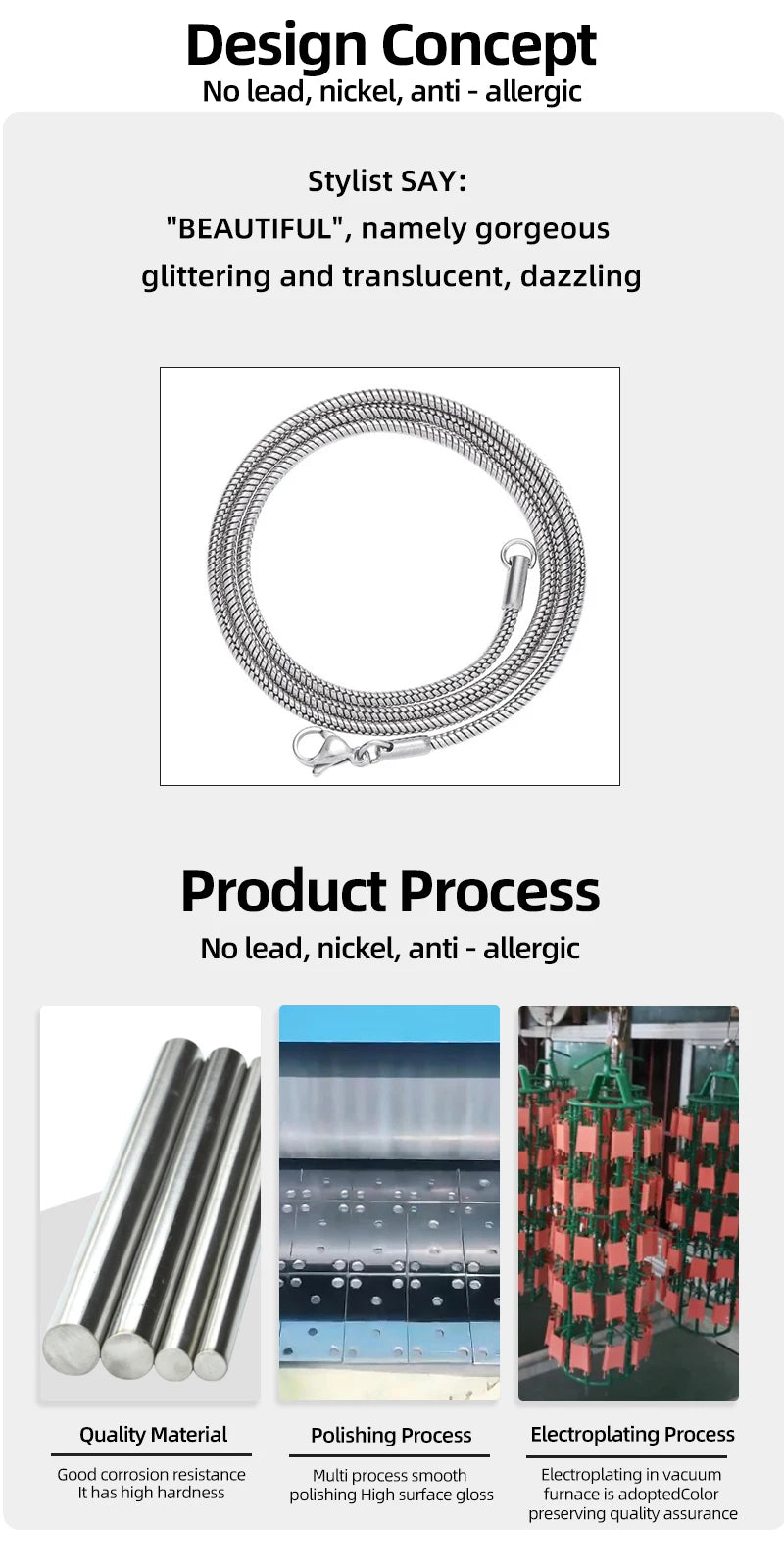 HIYEE Snake Chain Necklace, Classic Unisex Design