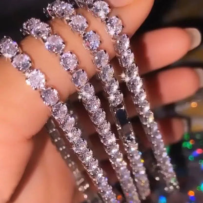 Hopeanvärinen tennis-rannekoru zirkoniakivillä, kimalteleva unisex design