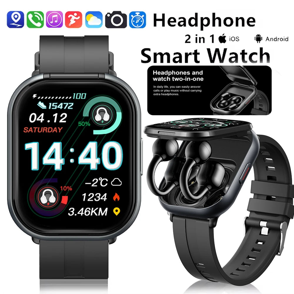 2-in-1 Smartwatch with wireless headphones, calls, health modes, sports modes, New 2025