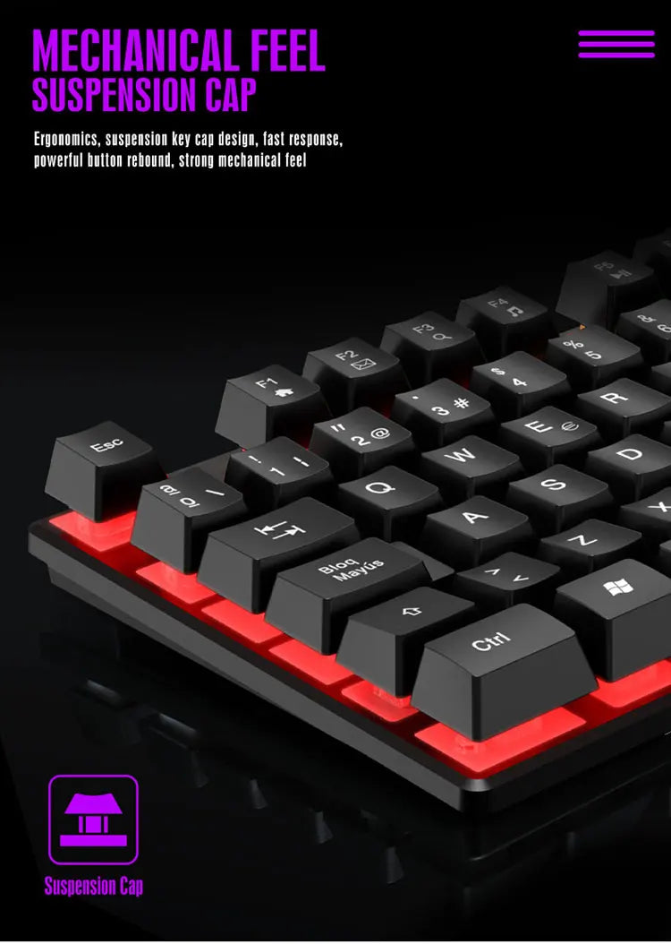 Keyboard and mouse set for gaming, backlit, wired