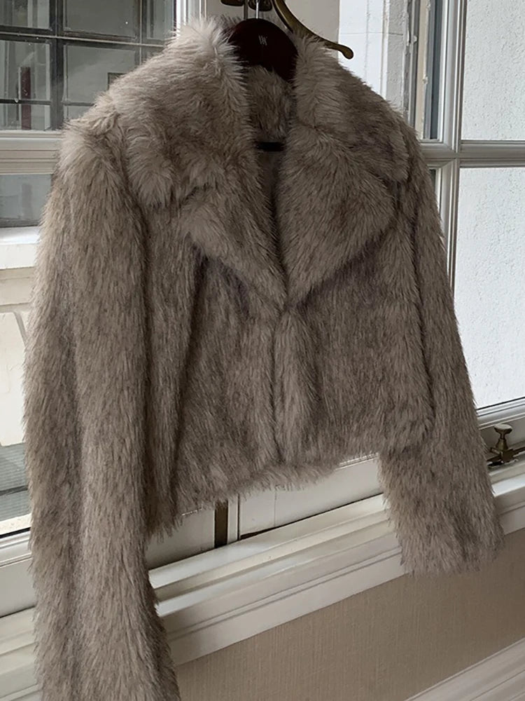 MYMX Faux fur jacket for women, large collar, short model