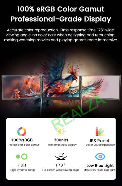 Triple-screen portable monitor, 15.6" Full HD IPS displays