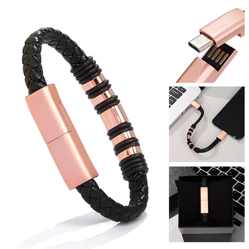 Fashionable leather charging bracelet, USB charging cable in one
