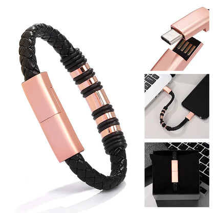 Fashionable leather charging bracelet, USB charging cable in one