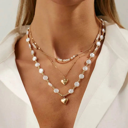 KunJoe Pearl Necklace Set with Heart Pendant for Women