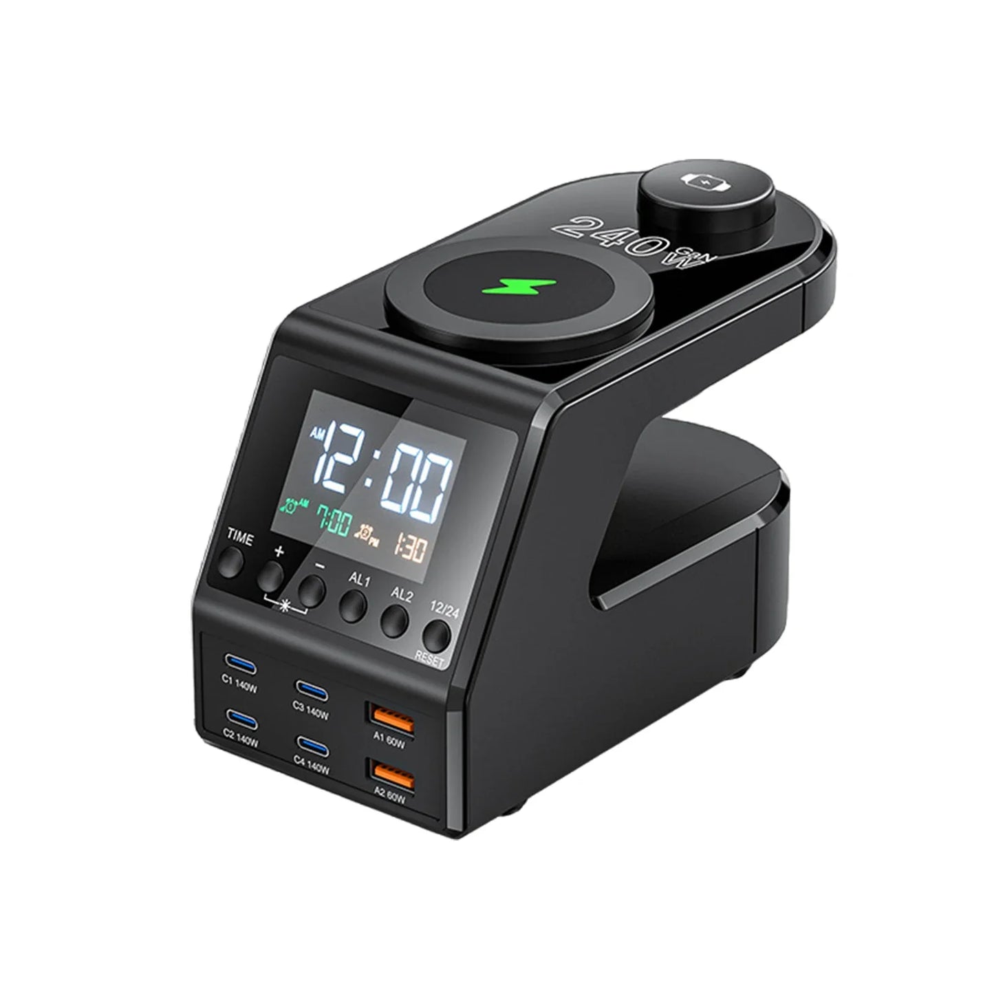 240W Langaton Latausasema – All-in-One Digitaalikello, Herätyskello ja Pikalataus