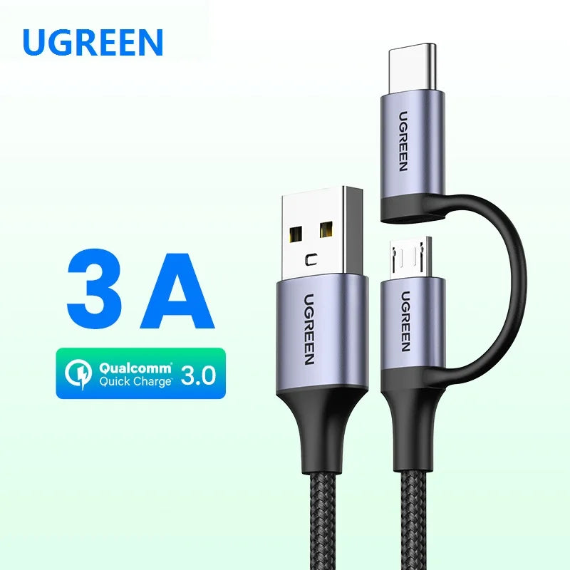 UEREEN Micro USB-C Latauskaapeli – Pikalataus Android-laitteille – Lyhyt 25 cm