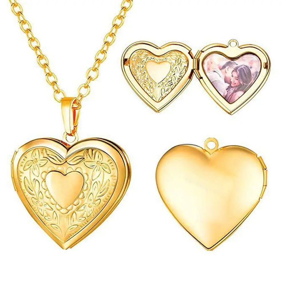 Heart locket necklace for women and men, gold or silver
