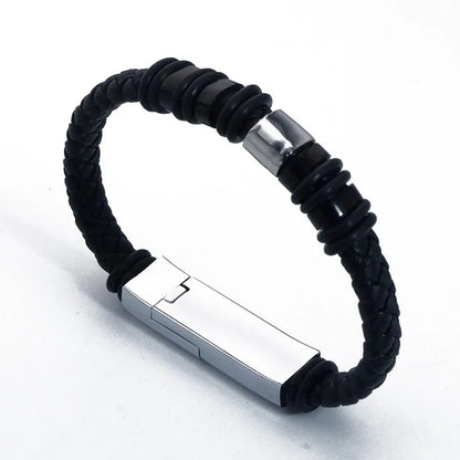 Fashionable leather charging bracelet, USB charging cable in one