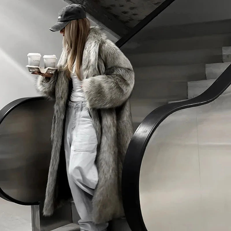 2025 Winter model faux fox fur coat for women, elegant design, latest model