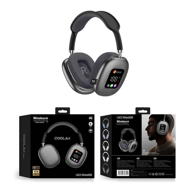 Premium wireless headphones with RGB display, memory card reader