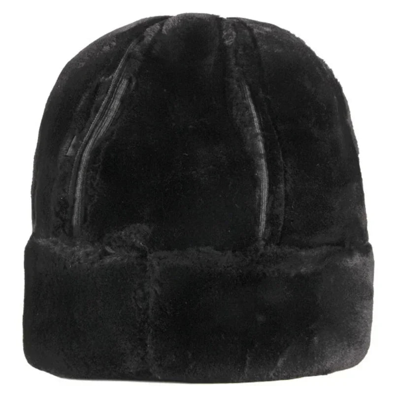 Men's leather and fur hat with fleece lining