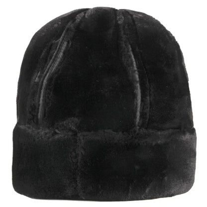 Men's leather and fur hat with fleece lining
