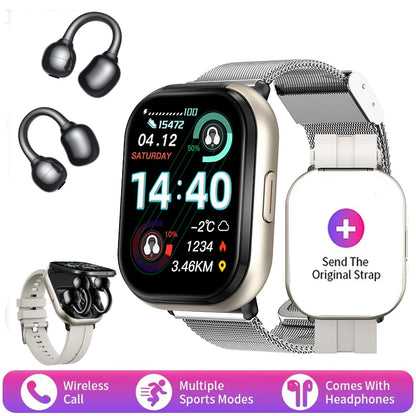 2-in-1 Smartwatch with wireless headphones, calls, health modes, sports modes, New 2025